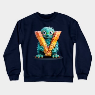 Cute Monster for Kids Alphabet Letter V Funny Back to School Crewneck Sweatshirt